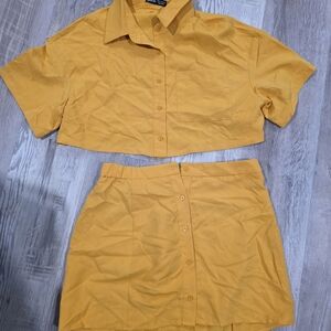 Yellow Button-Up Skirt Set